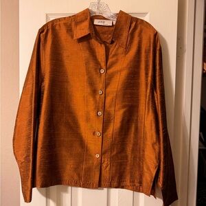 Anii By Natural Vintage - Copper Long-Sleeve Button Top - 100% Pure Silk - XL